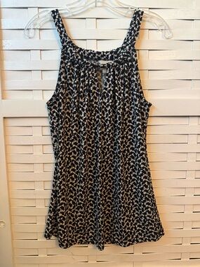 Banana Republic Black and Cream Abstract Print Sleeveless Top